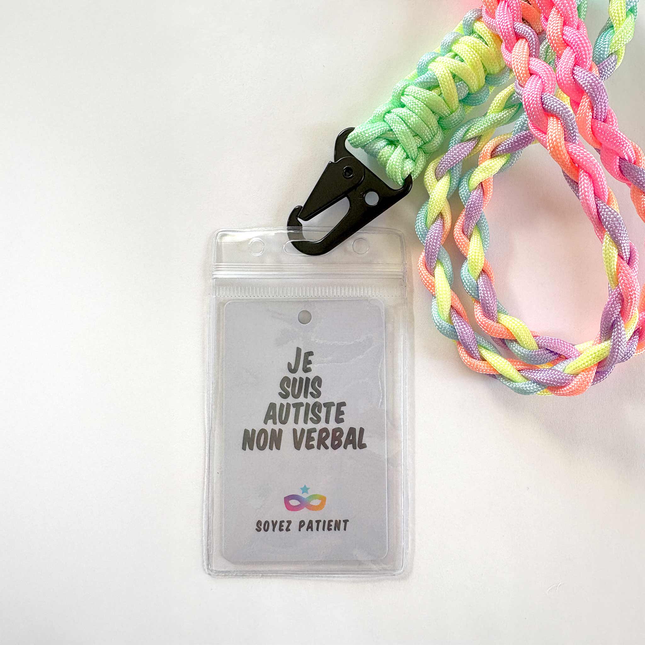 Tour de Cou : Cordon tressé multicolore - "Je suis Autiste"